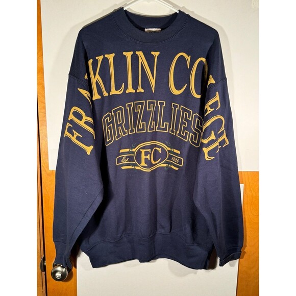 Vintage Franklin College Grizzlies Indiana AOP Spell Out Crewneck Sweater XL USA - Picture 1 of 12